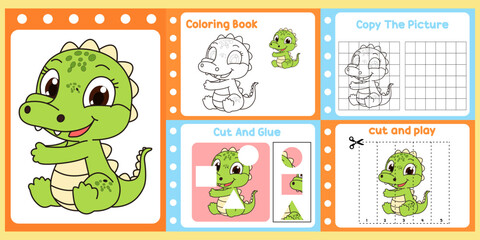 worksheets pack for kids a alligator vector.