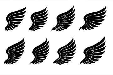 Fototapeta premium Black Wing Silhouette Vector Collection. Angel, Bird, Eagle Wing Clipart. Isolated Bold Wings for Logo, Tattoo, Sticker, Decal Design. Unique Feathered Wing Illustrations Set.