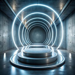 Futuristic Concrete Platform with Neon Lighting