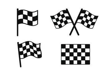 Checkered flag icon set for racing and motorsport. Finish line, winner and victory symbol. Car and motorbike competition concept. Vector illustration collection.