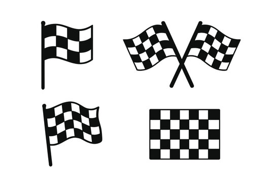 Checkered flag icon set for racing and motorsport. Finish line, winner and victory symbol. Car and motorbike competition concept. Vector illustration collection.