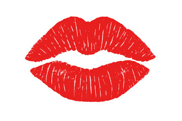 Red lipstick kiss mark print. Sexy lip imprint with grunge texture stamp. Symbol of love, passion, romance. Valentine's day greeting card design element. Beauty vector.