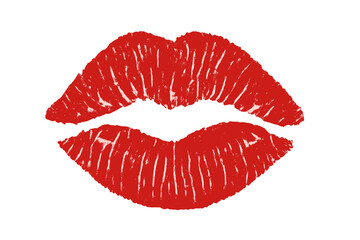 Red lipstick kiss mark. Sexy lip print. Imprint of a mouth. Vector illustration isolated on white. Symbol of love, passion, romance for Valentine's Day. Beauty makeup icon.