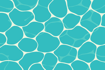 Abstract Swimming Pool Water Surface Pattern. Seamless Blue Pool Tiles Background. Sunlight Reflections. Vector Cartoon Illustration. Summer Vacation. Aqua Texture. No Text.