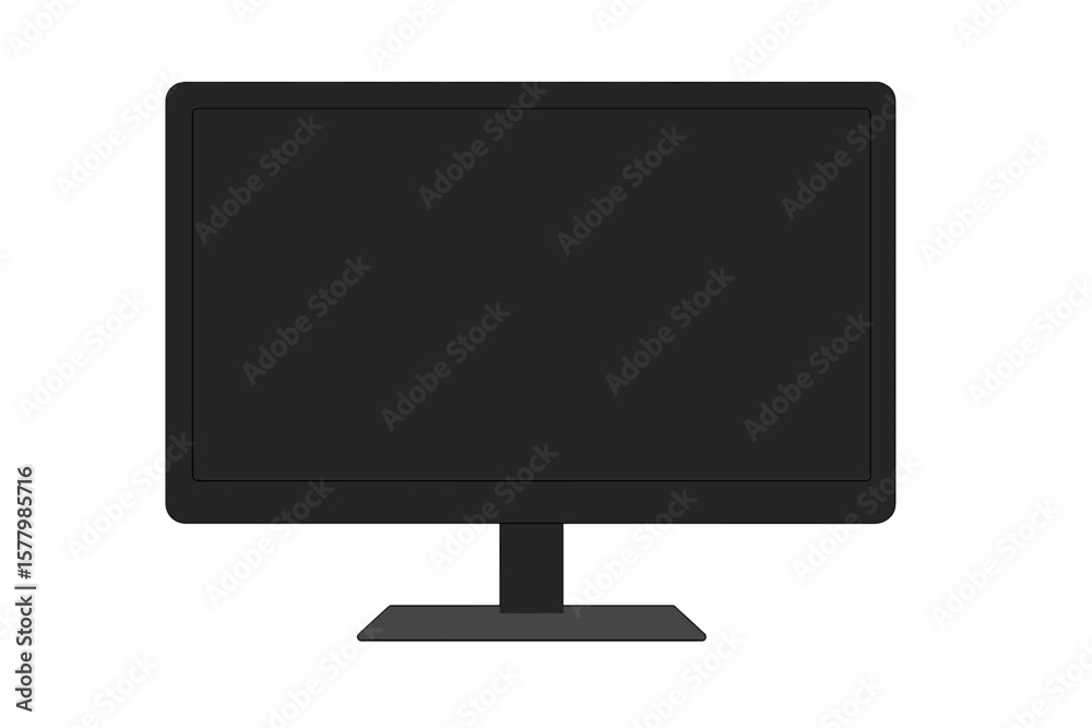 Fototapete Black monitor with empty screen vector illustration. Realistic 3D computer display mockup. Modern PC desktop device with blank, dark screen for presentation or web design.
