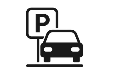 Car parking icon vector illustration. Parking lot sign symbol. Automobile park area or zone pictogram. Transport traffic sign for available parking space or public spot. Simple.