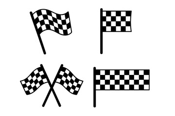 Checkered flag icon set. Racing flags collection. Finish line symbol. Motorsport competition concept. Car, moto race sign. Waving, crossed flags. Winner, victory goal.