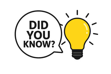 Did you know question in speech bubble with light bulb icon. Fun fact, interesting trivia, idea, and knowledge concept banner. Vector illustration for quiz or information.