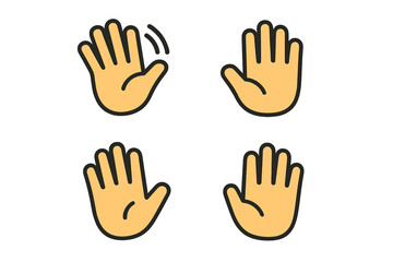 Obraz premium Waving Hand Icons Set, Flat Vector Illustration, Greeting, Attention, Stop, Hello, Goodbye, High Five, Communication, Emoji Style, Isolated, Transparent Background, Hand Gesture Symbols