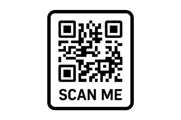QR Code Scan Me Icon, Modern Black and White Vector, Transparent Background, Digital Payment, Contactless Access, Mobile Scan Symbol, Stock Illustration