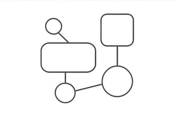 Abstract Flowchart Diagram with Connected Rounded Rectangles and Circles, Minimalist Vector Design, Transparent Background, Modern Infographic Elements, Editable Line Art