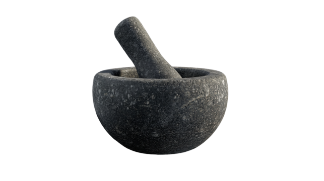 A weathered mortar and pestle whispering tales of ancient herbal remedies and culinary magic on transparent background
