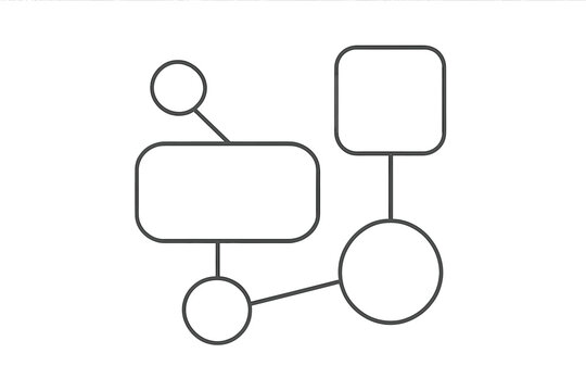 Abstract Flowchart Diagram with Connected Rounded Rectangles and Circles, Minimalist Vector Design, Transparent Background, Modern Infographic Elements, Editable Line Art