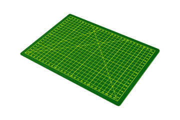 Green cutting mat with yellow grid shown in perspective is isolated.