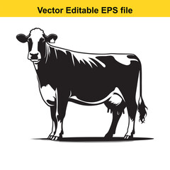 Bold Line Art of a Dairy Cow and Calf – Standing Black and White Illustration in Minimalist Style