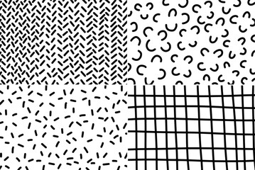 Hand-drawn line textures. Vector scribbles, horizontal and wavy strokes. Different types of hatching