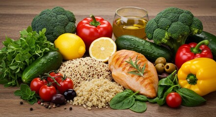 Healthy Eating A Vibrant Collection of Fresh Produce, Lean Protein, and Whole Grains for a Balanced Diet