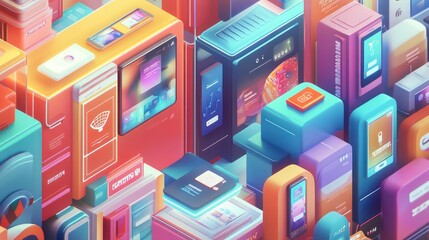 Isometric display of digital devices and interfaces