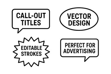 Editable vector callout titles with customizable monochromatic strokes, perfect for advertising, presentations, enhancing visual engagement, and highlighting key information