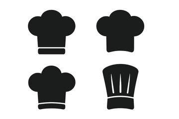 Chef hat silhouette icons set. Professional cooking symbols. Kitchen uniform vector designs. Culinary logo concepts. Food industry illustrations. Cook and baker hats isolated.