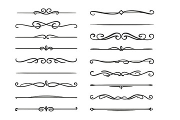 Elegant Black Divider Lines, Decorative Borders, Ornamental Text Separators, Vintage Flourish Vector Elements for Invitations, Web, Banners, Cards, Classic to Modern Styles