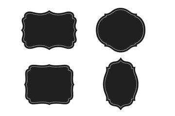 Set of 4 Black Ornate Vintage Frame Silhouettes, Decorative Label Borders, Elegant Retro Blank Shapes for Invitations, Cards, Signs, High-Quality Vector Illustration