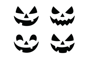 Halloween Pumpkin Jack O'Lantern Faces Set – 4 Spooky Carved Expressions, Vector Illustration, Isolated on Transparent Background, Holiday Decoration, Scary Smile, Autumn Design