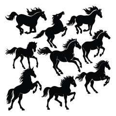 Running Horse Side Profile Silhouette Vector Illustration.