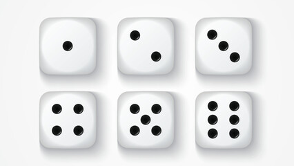 Realistic White Dice Set – Vector Illustration of 6-Sided Dice for Lottery, Dice Game, Casino, and Board Game Design Elements