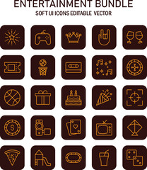 Diverse recreation and amusement elements collection, vector illustration of leisure and enjoyment icons for