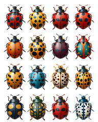 Naklejka premium Diverse ladybug collection exhibits colorful patterns and insect variations