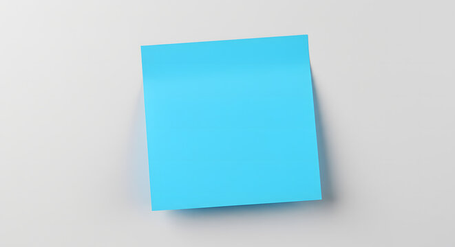 Blue sticky note on a white surface, ideal for reminders, notes, messages, organization, and planning in offices, schools, or creative workspaces