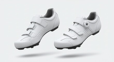 White Cycling Shoes with Velcro Straps and Breathable Design for Road or Mountain Biking