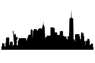 New York City skyline silhouette. USA cityscape landmark vector icon. NYC downtown architecture background. American travel symbol. Urban metropolis graphic illustration.