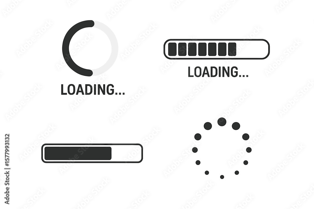 Fototapete Set of loading bar icons. Progress bar and loading signs collection. Status bar in different designs for download or upload. Vector illustration for UI UX web design element.