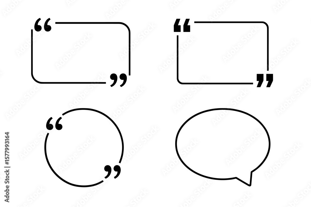 Fototapete quote box frame set, speech bubble templates, quotation mark design elements, text box vector, blog 
