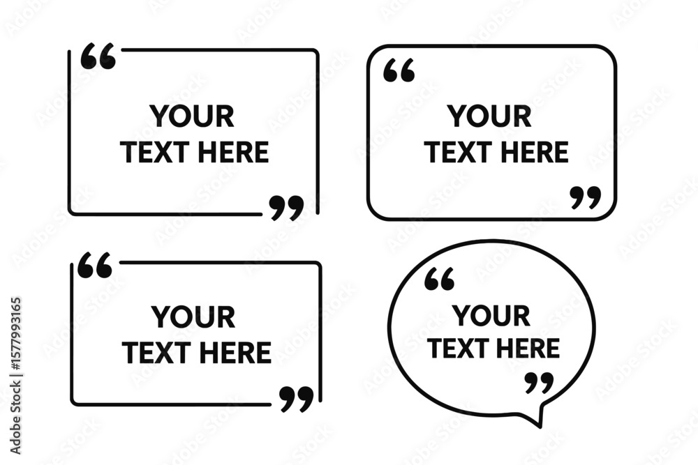 Fototapete modern quote box frames set, blank texting quote templates, speech bubble design elements, quotation