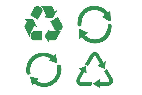 Set of green arrow recycle icons. Using recycled resources concept. Recycling symbol collection. Environment and ecology illustration. Mobius loop and circular arrows vector.