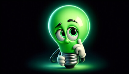 Animation of a 3D cute adorable green ecological light bulb cartoon