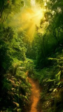 Magical Sunlight in Tropical Jungle Path &ndash; Enchanted Forest Atmosphere