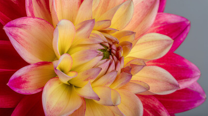 Close-up of a Stunning Pink and Yellow Dahlia Flower