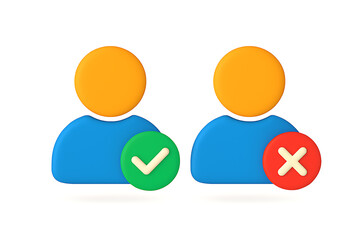 Two Minimalistic Human Icons with Approval and Rejection Symbols Indicating User Selection, Evaluation, or Status Differentiation