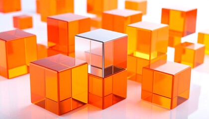 Transparent orange cubes, one silver