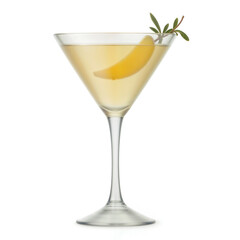 Elegant Cocktail with Lemon Slice and Rosemary Garnish on White Background