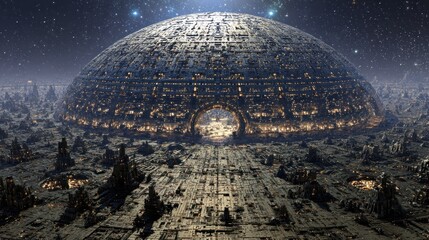 Fototapeta premium Futuristic space city on a desolate moon