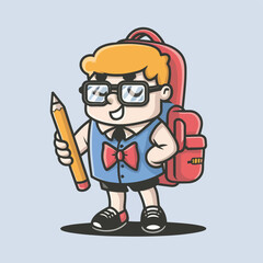 vector illustration for back to school event with cartoon character and kids with bag back
