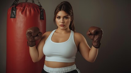 Confident Female Boxer in Boxing Gloves, Studio Portrait, Dramatic Lighting, Fitness, Strength