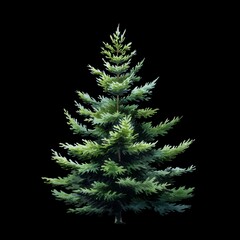 Elegant watercolor evergreen pine tree illustration isolated on black background, perfect for holiday designs, winter season graphics, and forestry themes