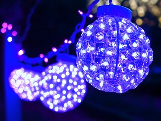 Glowing Blue LED Sphere Lights String Festive Decor