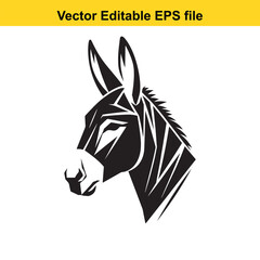 Geometric Line Art of a Donkey &ndash; Long Ears and Stoic Expression with Rustic Charm